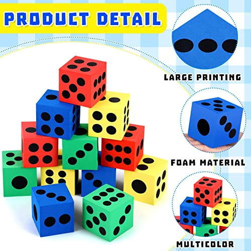 Meooeck 18 Pack Large Foam Dice 2.48 Inch Colorful Jumbo Dice with Storage Bag for Classroom Educational Activities and Game to Get Your Luck Numbers - size: 2.48 in, style: Square