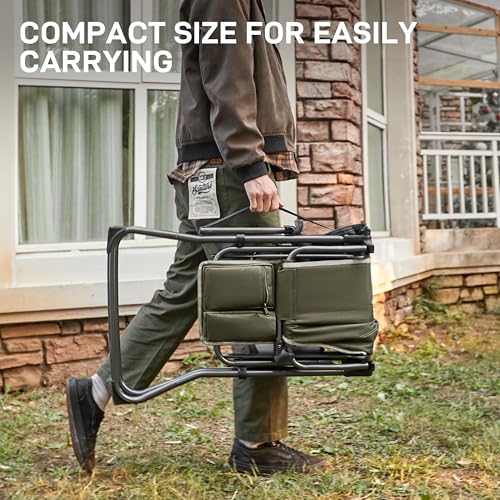 EVER ADVANCED Portable 30.7" Seat Height Tall Folding Camping Chair Directors Chair High Foldable Bar Stool with Side Table for Makeup Artist, Sports Event, Craft Show, Supports 350LBS - color: Green Grey