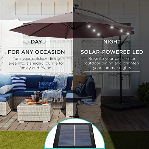 Best Choice Products 10ft Solar LED Offset Cantilever Hanging Market Patio Umbrella, 8 Sturdy Ribs, Easy Adjustment - Deep Taupe - color: Deep Taupe, size: Offset