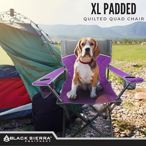 Black Sierra Quilted Padded Camping Chair, Oversized Heavy Duty Outdoor Lounge Seat Supports 300 lbs, Portable, Folding with Cup Holder for Beach, Tailgating, Sports, Patio - color: Purple