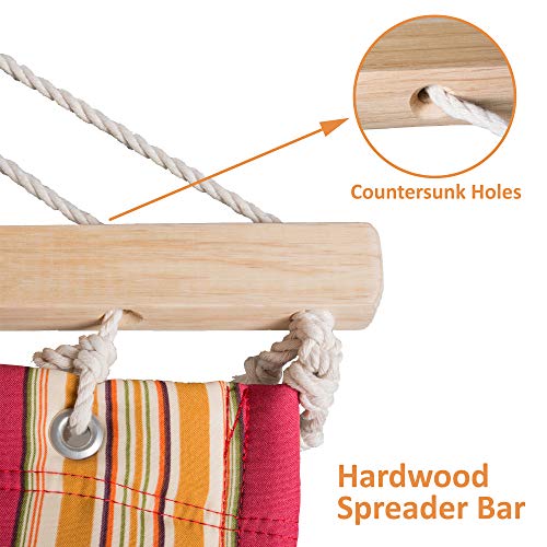 SUNCREAT Outdoor Hammock with Stand, Two Person Quilted Fabric Hammock Swing with 12ft Steel Stand, Red Stripes - color: Red&brown, size: 12 ft Stand