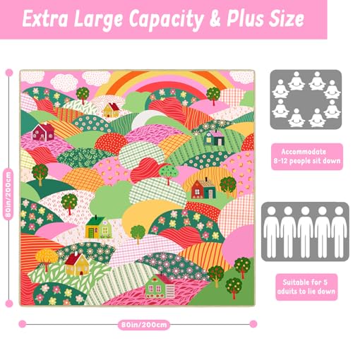 Picnic Blankets Waterproof Extra Large, 80"x 80" Outdoor Beach Blanket Sandproof Oversized Foldable Lightweight Portable 3-Layer Camping Mat for Parks,Hiking,Travel,Music Festival(Sweet Home) - color: Multicolored Sweet Home, size: 6'8" x 6'8" (Square)