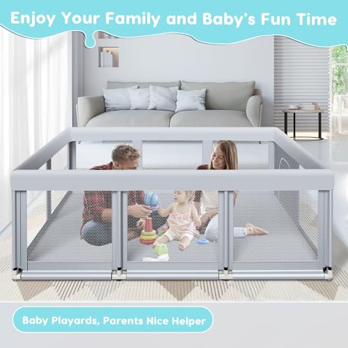 Fshibila 74" ×50" Large Baby Playpen, Baby Playard for Babies and Toddlers, Baby Fence Play Pens for Indoor & Outdoor, Sturdy Safety Play Yard with Soft Breathable Mesh, Anti-Fall, Grey - color: Grey, size: 74 x 50 IN