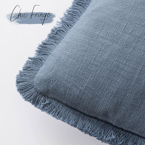 Foindtower Decorative Linen Fringe Throw Pillow Covers Cozy Boho Farmhouse Cushion Cover with Tassels Accent Pillowcase for Chair Sofa Bed Living Room Home Decor, 16×16 Inch,1PC,Misty Blue - color: Spring Lake, size: 16" x 16" (Pack of 1)