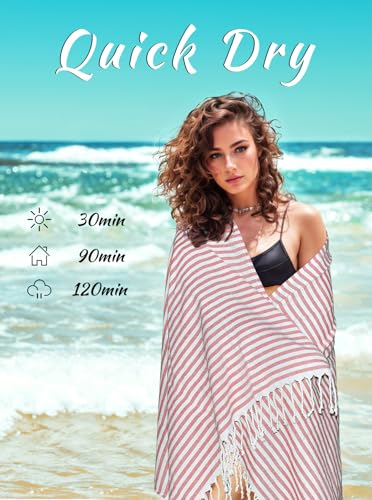 cabanana Turkish Beach Towel Oversized - 40"x70" Quick Dry Sand Free Thin Beach Towels for Adults,Extra Large Cotton Lightweigh Travel Towel for Beach Accessories (Red) - color: Stripe Red