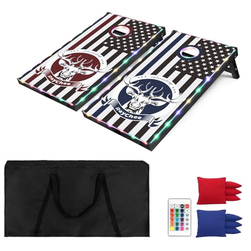 LED Cornhole Set, 3 x 2ft / 4 x2 ft Cornhole Board Game Set, Corn Hole Outdoor Game, Multi-Design with Light-Up Border, 8 Bean Bags, Carrying Case for Backyard, Beach, Lawn - color: Deer, size: 3'x2'
