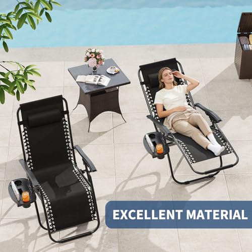 Garvee Zero Gravity Chair Set of 2, Patio Lounge Chair Outdoor with Pillow & Cup Holder Tray, Adjustable Reclining Chair, Folding Portable Camping Chair for Deck, Beach, Yard, Garden - Black - color: Black