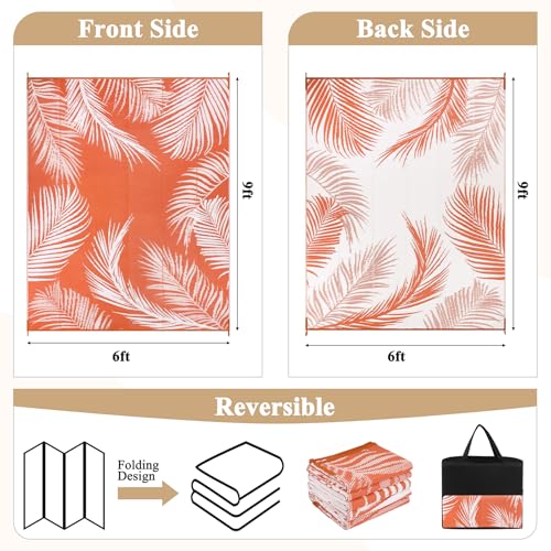 Pauwer Waterproof Outdoor Rug 6x9, Reversible Plastic Straw Patio Camping Rug, Indoor Outdoor RV Mat Carpet for Deck, Camper, Porch, Balcony, Backyard, Picnic, Leaf Orange - color: Leaf Orange, size: 6' x 9' (Rectangular)