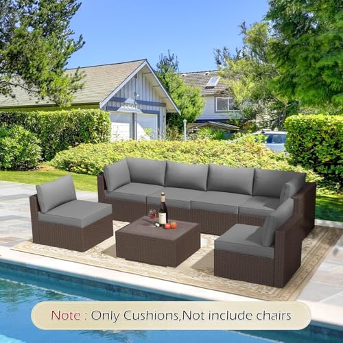 HOMREST Outdoor Replacement Cushions for Patio Furniture,Water-Repellent Sofa Cushion for 6-Seat Rattan Wicker Sectional Patio Conversation Sets,14-Piece Cushions Set for Outdoor Couch-Gray - color: Grey, size: 6 Seat