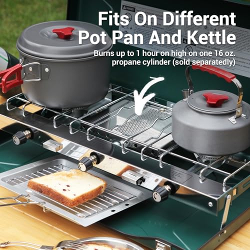 FineFlame Camping Stove, Propane Portable Camp Stove with Regulator, Push-Button Instant Ignition, Adjustable Burners & Wind Guards for Car BBQ Picnics Outdoor Camping Cooking (20400 BTUs- 3 Burners) - color: Green-3 burner-20400BTU