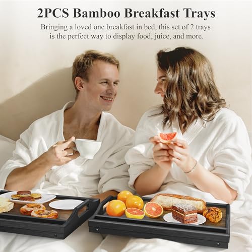 2 Pack Breakfast in Bed Tray for Eating, 16.92 x 12.6 Inch Bed Table Tray with Folding Legs & Handles, Bamboo Food Lap Trays Fits for Adult Kids Eating/TV/Surgery Recovery by Easoger. Set of 2 - color: 2-black 2 Pack
