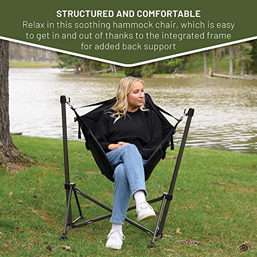 Timber Ridge Portable Hammock Camping Chair, Padded Folding Swing Hammock Chair with Stand, Heavy Duty Hammock Camp Chair with Carry Bag for Outdoor Beach Patio, Supports 300lbs, Black - color: Black