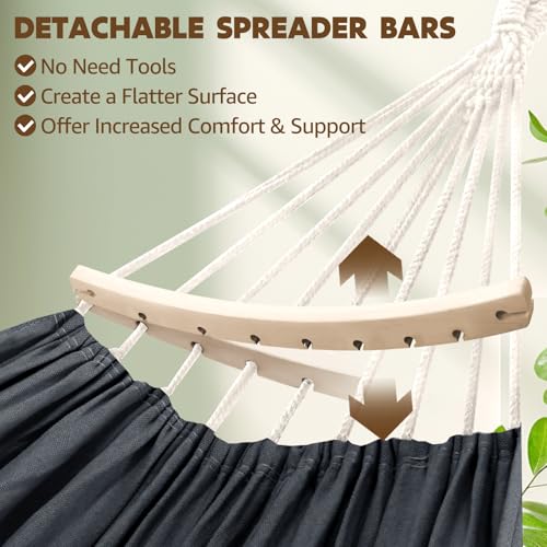 Chihee Cotton Hammock Holds Up to 660lbs Fabric Hammock 8.9x4.9ft Soft Portable Tree Hammocks Camping with Detachable Spreader Bar Pillow 2 Strong Webbings 2 Carabiners Indoor Outdoor Backyard Garden - color: Dark Grey, size: 270x150cm