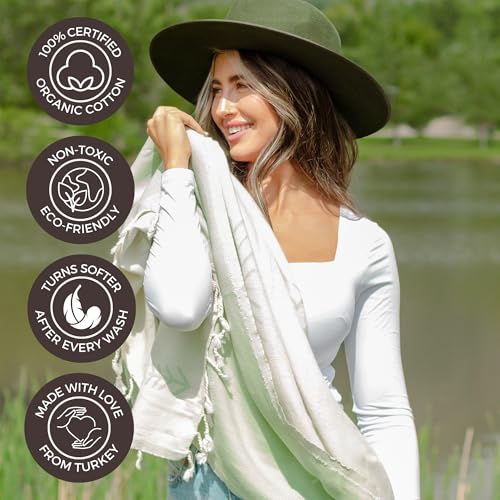 FESHKA Sand Proof Turkish Beach Towel – Oversized, Quick Dry & Lightweight Travel Towel - 100% Organic Cotton Beach Blanket - Perfect for Bath, Pool & Picnic | Cat Eye (Light Green) - color: 07 - Light Green