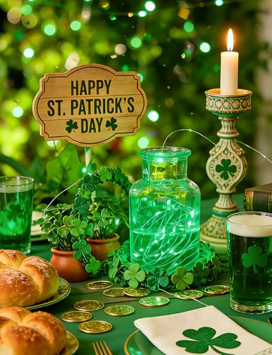 Minetom 12 Pack Green Christmas Lights, St Patricks Day Lights, 7ft 20 LED Fairy Lights Battery Operated String Lights, St Patricks Day Decorations, 8 Modes Waterproof Silver Wire Twinkle Lights - color: Green, size: 12 Pack