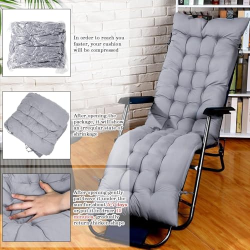 Bucherry 67 x 19 Inch Chaise Lounge Cushions Soft Lounge Chair Cushion Gravity Chair Cushion Sofa Lawn Furniture Cushion Pad with 6 Tie for Outdoor Indoor Patio Home Without Headrest (Gray,2 Pcs) - color: Grey