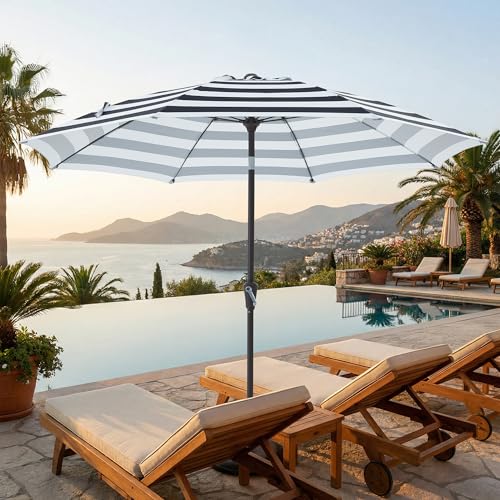 JEAREY 9FT Outdoor Patio Umbrella,Market Table Umbrella with 8 Fiberglass Ribs, Pool Umbrella with Tilt and Crank, UV Protection Lightweight & Wind-Resistant for Lawn, Garden, Deck and Backyard, Black-White Stripe - color: Black-White Stripe