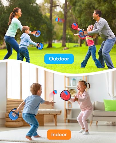 JoyCat Toss and Catch Ball Game for Kids, 4 Paddle Sticky Ball Set, Toddler Baseball Catch Toy, Outdoor Game for Beach, Yard&Camping, Family Sports Easter Basket Stuffer Gift for Boys Girls Ages 3-12 - style: 4 Paddles 4 Balls