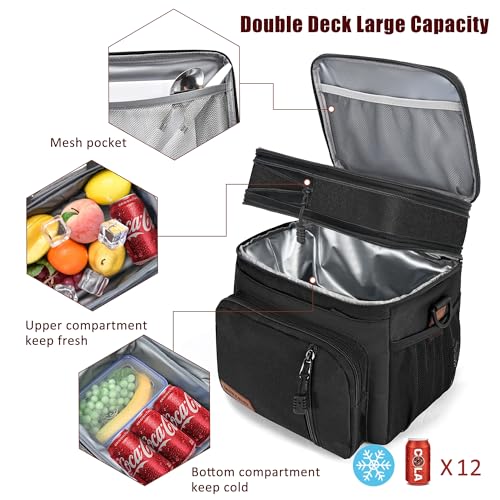 MIYCOO Lunch Bag & Lunch Box for Men Women Double Deck - Leakproof Insulated Soft Large Adult Lunch Cooler Bag for Work, (Black Zipper Pull, 15L) - color: Black Zipper Pull