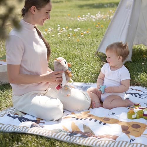 Momcozy Baby Play Mat for Floor, 50"x50" Thickened Playpen Mat, Playmate for Baby Tummy Time, Waterproof & Non-Slip, Foldable Outdoor Mat with Carrying Handle, Giraffe - color: Giraffe, size: 50" X 50"