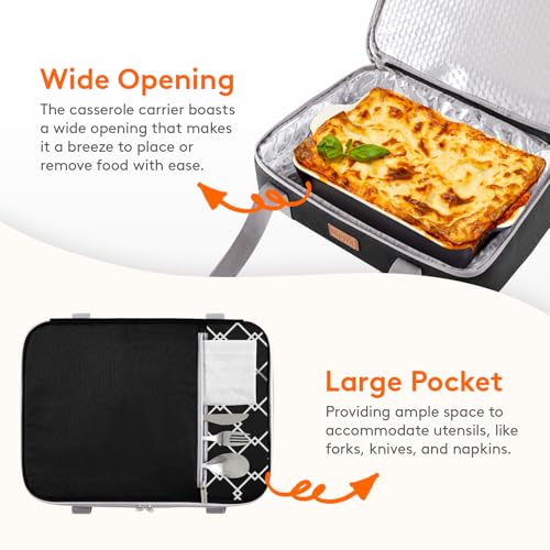 Lifewit Insulated Double Decker Casserole Carrier, Expandable Lasagna Lugger Tote Bag for Hot or Cold Food, Fits 9" x 13" Baking Dish for Potluck Parties, Picnic and Cookouts, Black-Geometric - color: Black-Geometric