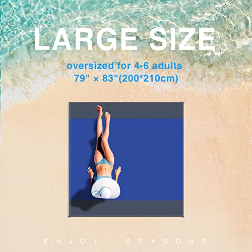 Beach Blanket - Sandproof Waterproof & Lightweight - Blue - 83" X 79" - Fits 4-6 Persons - Compact & Portable - Ideal for Beach, Camping, Hiking & Picnicking - color: Blue Gray