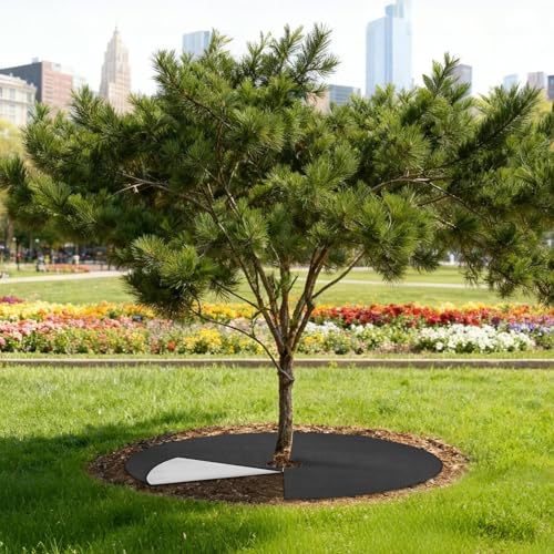 Tree Mulch Ring - Root Protector with Ground Nails, Mat Protection Cover, Moisture Retention Barrier, Soil Erosion Guard | Durable Landscape Hardware for Garden Yard & Outdoor Lawn Flowerbed - color: Black