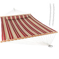 Sunnydaze Quilted Double Hammock for Outside with Spreader Bars and Pillow - 450 lb Capacity, 74x55 Inch Bed, UV Resistant, Quick Dry - Chains Included, Stand Sold Separately - Red Stripe - color: Red Stripe