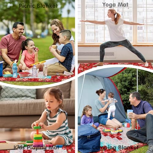 Supfitness Extra Large Picnic Blankets Waterproof Foldable (80 "x 80") Beach Blanket Waterproof Sandproof,3-Layer Thicking Mat Outdoor Packable Camping Blanket - color: Flower-8, size: 6'8" x 6'8" (Square)