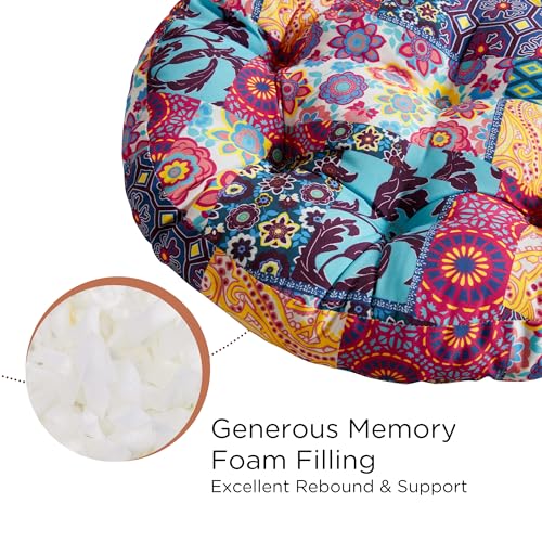 Codi Meditation Floor Pillow, Boho Pillows Seating for Adults and Kids, Large Round Cushion for Yoga Living Room Tatami Sitting, Memory Foam Added, 22x22 Inch, Multi Patchwork - color: Round | Multi Patchwork, size: 1 Count (Pack of 1)