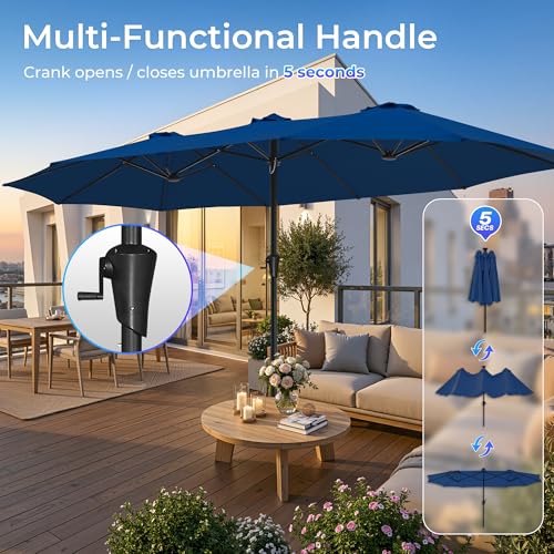SUPERJARE 15FT Outdoor Umbrella for Patio, Double sided Pool Umbrellas with Fade Resistant Canopy, Large Table Umbrella for Deck, Market, Backyard - Navy Blue(No Base) - color: Navy Blue, size: 15FT