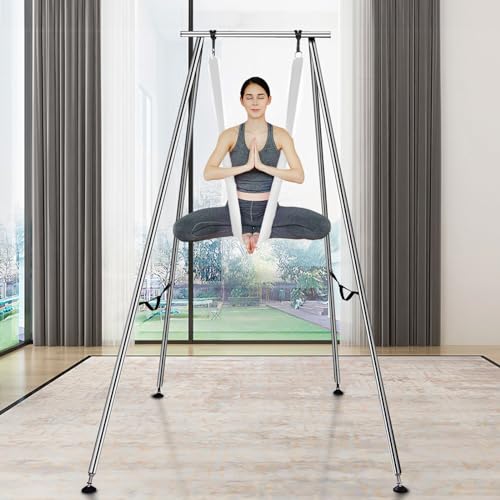 VEVOR Yoga Stand Frame, Max 441-551 lbs Load Swing Stand, Triangular Structure Aerial Rig, Aerial Silk Stands with Yoga Hammock, Standard & Height-Adjustable Version - color: White, style: Standard Version