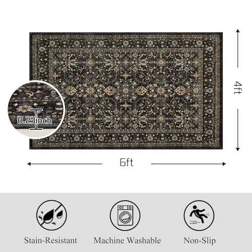 Ruaruarug Area Rug Non Slip Machine Washable Ultra Soft Living Room/Bedroom/Kitchen/Outdoor/Classroom Black Grey, 4'×6' - color: Dark Grey, size: 4' x 6' (Rectangular)