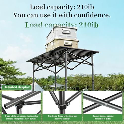 Adjustable Height Aluminum Folding Camping Table，Folding Grill Table，for Outdoor, Camping, Beach, BBQ, Patio, and Picnic, Durable & Waterproof with Carrying Bag (Trumpet) - size: Trumpet