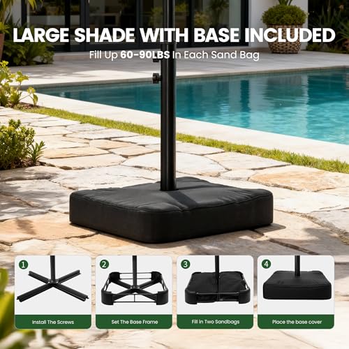 OLILAWN Cantilever Offset Patio Umbrellas, Outdoor 10 feet Large Patio Umbrella with Base Included, Upgraded Yarn-dyed Fabric Shade, Sturdy 8 Rids, 360 Degree Rotation & Easy Tilt Adjustment, for Pool Deck Porch Backyard Garden - color: Sapphire, size: 10