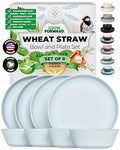 Grow Forward Premium Wheat Straw Plates and Bowls Sets - 8-Piece Wheat Straw Dinnerware Sets - Unbreakable & Reusable Microwave Safe Plastic Dinner Plates for Outdoors, RV, Camping Dishes - Glacier - color: Glacier Blue