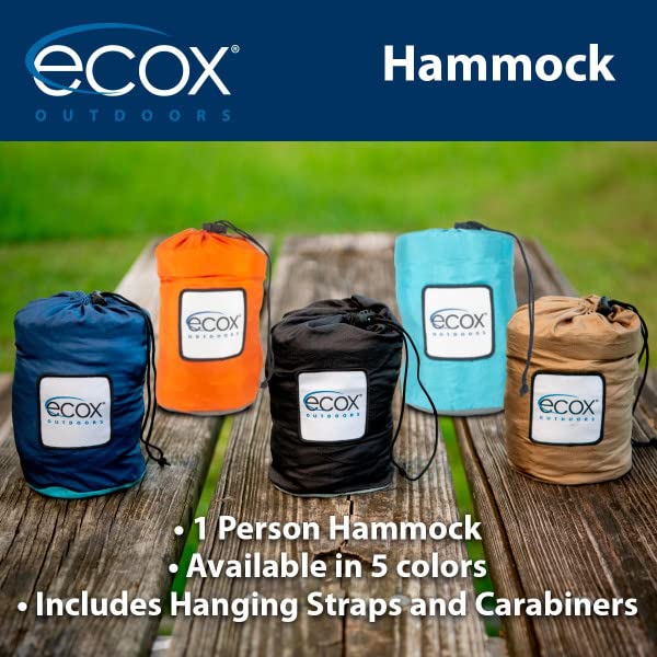 ecox Outdoors Parachute Hammock Single with 2 Tree Straps, Portable Lightweight Nylon Comfortable for Backpacking, Camping, Travel, Beach, Backyard, Patio, Hiking - color: Blue-grey
