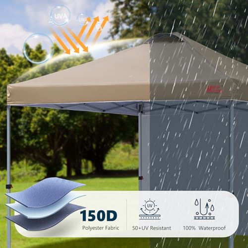 MASTERCANOPY Durable Pop-up Canopy Tent with 1 Sidewall (10'x10',Khaki) - color: Khaki, size: 10x10