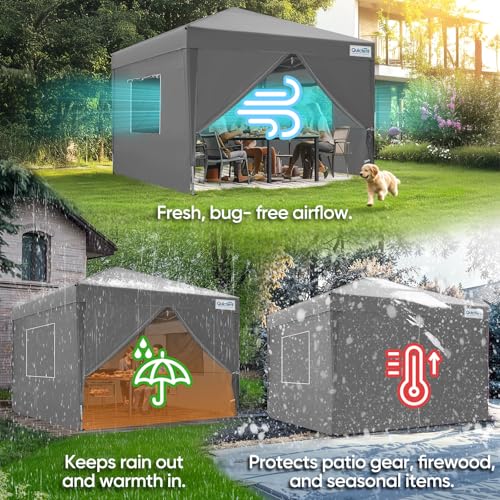 Quictent Privacy 8x8 Pop up Canopy Tent with Sidewalls and Roll-up Ventilated Windows, One Person Easy Setup, Outdoor Commercial Gazebo Shelter Enclosed Waterproof, Bonus 4 Sandbags - color: Gray, size: 8x8ft