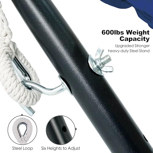Gafete Double Hammock with Stand for Outside, Upgraded Spreader Bar, Heavy Duty Space Saving Steel Stand 2 Person, Side Pockets, Easy Assembly, 600lbs Weight Capacity, Indoor & Outdoor (Navy Blue) - color: Navy Blue