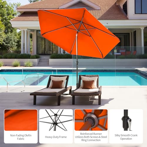 CROWN SHADES 9 Ft Patio Umbrella with Auto-Tilt & Olefin Fabric - Patented 45°Edge Connection Wind Resistant Outdoor Umbrella for Table, Pool, Beach, Effortless Crank System - color: Red