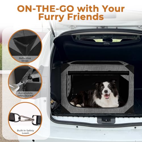 Nottia Dog Crate, Collapsible Soft Travel Crate for Large Dogs (3 Year Warranty), Indoor & Outdoor Portable Pet Kennel with Chew-Proof Mesh Window (Dark Gray, 36" L x 25" W x 25" H) - color: Dark Gray, size: 36.0"L x 25.0"W x 25.0"H