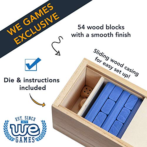 WE Games Wooden Block Stacking Party Game for Adults, Tumble Tower Wedding Guest Book Alternative, Tabletop Games, Includes Storage Case, 12 inches - color: Blue