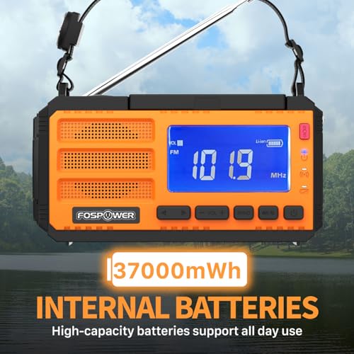 FosPower NOAA Emergency Weather Radio D8 37000mWh Portable Power Bank, AM/FM, USB/Solar/Hand Crank Charging, SOS Alarm & Flashlight for Indoor/Outdoor Emergency - Orange - color: 08 - Model D8 - Orange