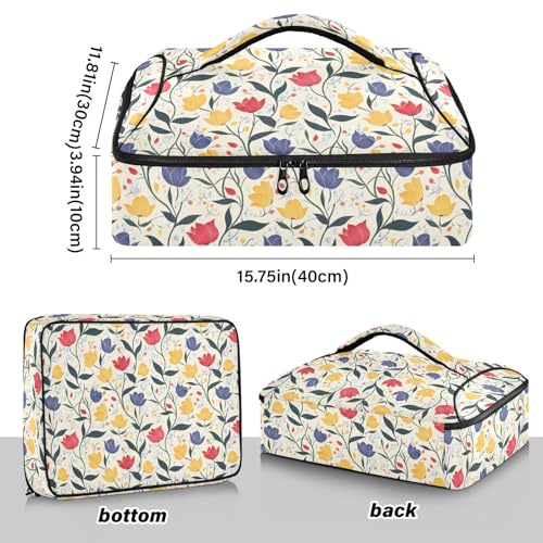 ALAZA Insulated Casserole Carrier for Hot or Cold Food, Sweet Tulip Food Carrier for Potluck Cookouts Parties Picnic