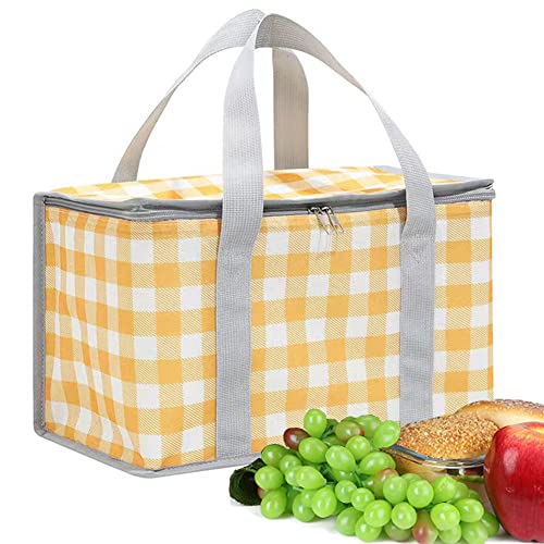 Insulated Picnic Bag Cooler Reusable, Beach Bag Cooler Bags with Zippered Top - Insulated Bag for Hot or Cold,Picnic Basket Collapsible, Picnic,Beach, Outdoor (13.8x7.9x7.9 in) - color: YELLOW