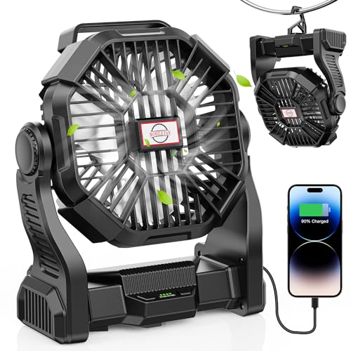 DOWILLDO 20000mAh Portable Battery Powered Camping Fan - with LED Light, Quiet Battery Operated, Camping Gear for Travel, Tent, Beach, Car or Hurricane Power Outages, Black - color: Black, size: 20000mAh