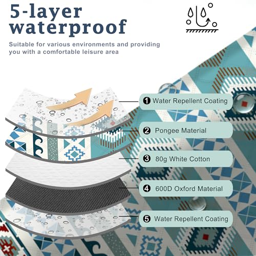 SAMSIER Large Outdoor Picnic Blankets Waterproof Foldable, Beach Blanket Sandproof Portable, Picnic Mat Washable for Camping (80"×80", Thickened) - color: Green Blue, size: 6'8" x 6'8" (Square)