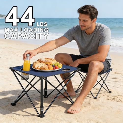 Portable Camping Table, Ultralight Picnic Table Foldable with 2 Cup Holders and Carrying Bag for Outdoor Camping Picnic BBQ Beach Party Patio Fishing, Steel Frame, High-Grade 600D Oxford Fabric Navy - color: Navyblue, size: 1 Pack