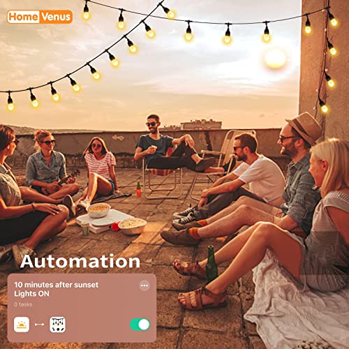 HVS Smart Outdoor String Lights LED 24Ft 12Bulbs Tunable Dimmable Warm White Waterproof Shatterproof Cafe Patio Lights,APP Control 2.4GHZ WiFi Alexa Google Balcony Backyard Porch(3 Core Wire, WW-24FT)